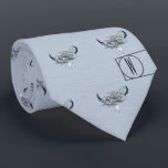 Dusty Blue Boho Western Rustic Wedding Groomsman Stropdas<br><div class="desc">Your groomsmen are going to look fanttic in these ties. Dit is een gebied waar rustic boho collection wordt gehouden. This western style cow skull is topped with flowers. It has a country charm too it making it great for a modern wedding. We hebben een blue background this is a...</div>