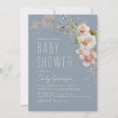 Dusty Blue Boho Wildflower Baby shower Elegant Kaart (Voorkant)
