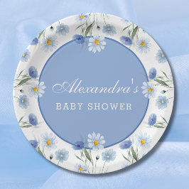 Dusty Blue Boho Wildflower Baby shower Papieren Bordje