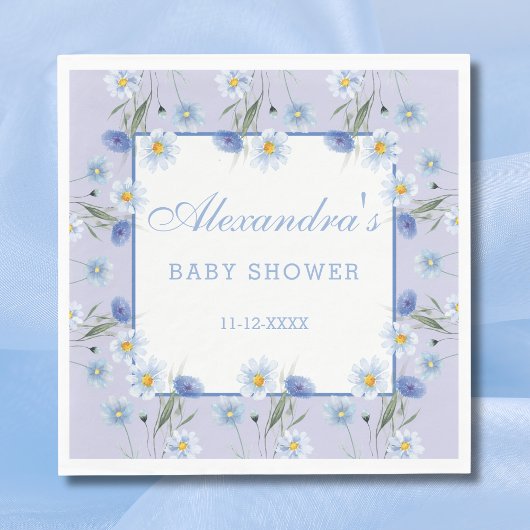 Dusty Blue Boho Wildflower Baby shower Servet