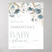 Dusty blue boho wildflower baby shower welkom poster (Voorkant)