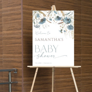 Dusty blue boho wildflower baby shower welkom poster