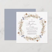 Dusty Blue Boho Wildflower Baptisme Uitnodiging (Voorkant / Achterkant)