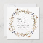 Dusty Blue Boho Wildflower Baptisme Uitnodiging (Voorkant)