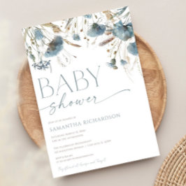 Dusty blue boho wildflower boy baby shower kaart