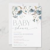 Dusty blue boho wildflower boy baby shower kaart (Voorkant)