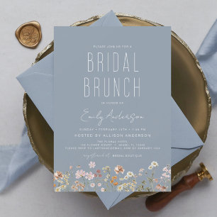 Dusty Blue Boho Wildflower Bridal Brunch Douche Flyer
