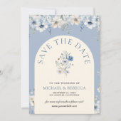 Dusty Blue Boho Wildflower bruiloft foto Save The Date (Voorkant)