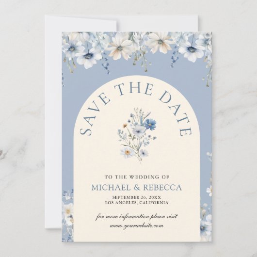 Dusty Blue Boho Wildflower bruiloft foto Save The Date (Voorkant)