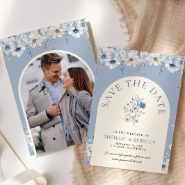 Dusty Blue Boho Wildflower bruiloft foto Save The Date