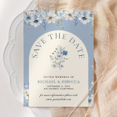 Dusty Blue Boho Wildflower bruiloft foto Save The Date