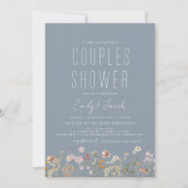 Dusty Blue Boho Wildflower Couples Douche Elegant Kaart (Voorkant)