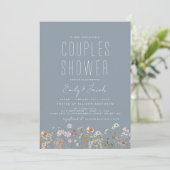 Dusty Blue Boho Wildflower Couples Douche Elegant Kaart (Staand voorkant)