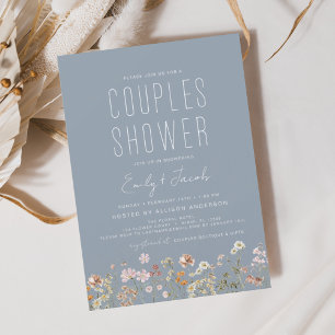 Dusty Blue Boho Wildflower Couples Douche Elegant Kaart