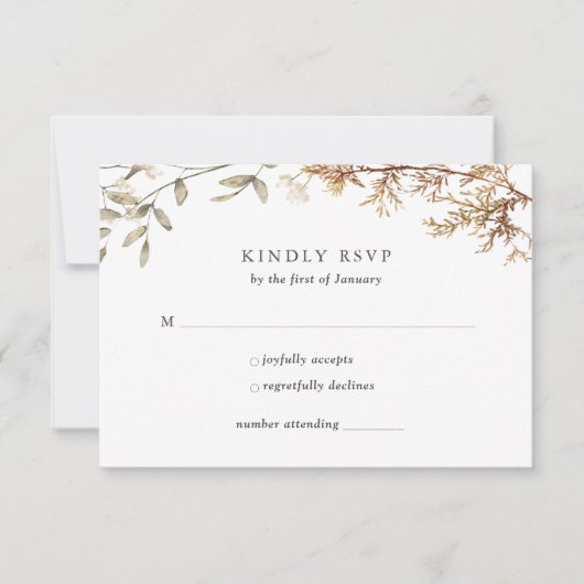 Dusty Blue Boho Wildflower Foliage Wedding RSVP Kaartje (Voorkant)