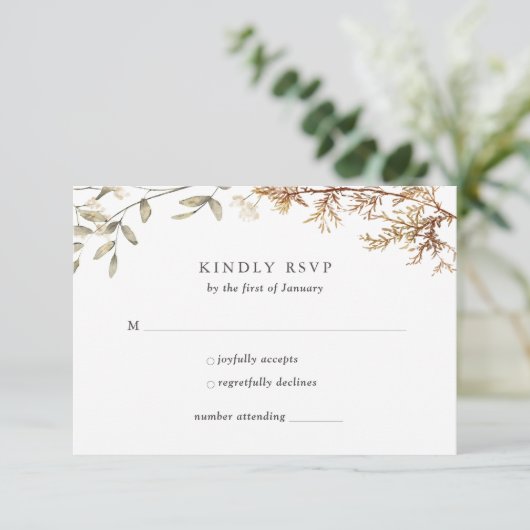 Dusty Blue Boho Wildflower Foliage Wedding RSVP Kaartje (Staand voorkant)