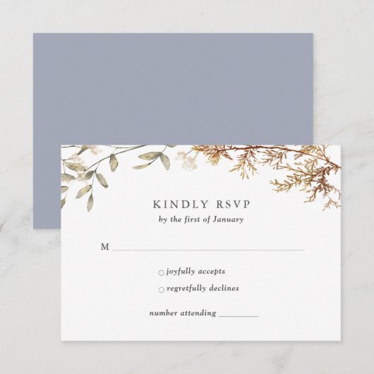 Dusty Blue Boho Wildflower Foliage Wedding RSVP Kaartje (Voorkant / Achterkant)