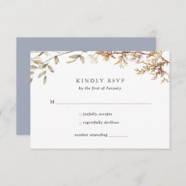 Dusty Blue Boho Wildflower Foliage Wedding RSVP Kaartje