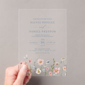 Dusty Blue Boho Wildflower Garden Wedding Acryl Uitnodigingen (Insitu (Draagbaar))