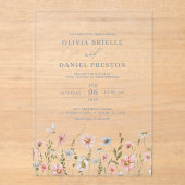 Dusty Blue Boho Wildflower Garden Wedding Acryl Uitnodigingen (Voorkant)