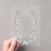 Dusty Blue Boho Wildflower Garden Wedding Acryl Uitnodigingen (Insitu (Draagbaar))