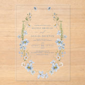 Dusty Blue Boho Wildflower Garden Wedding Acryl Uitnodigingen (Voorkant)