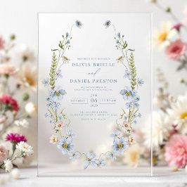 Dusty Blue Boho Wildflower Garden Wedding Acryl Uitnodigingen
