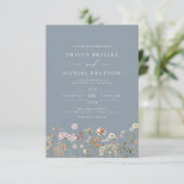 Dusty Blue Boho Wildflower Garden Wedding Kaart (Staand voorkant)