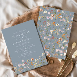 Dusty Blue Boho Wildflower Garden Wedding Kaart
