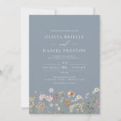 Dusty Blue Boho Wildflower Garden Wedding Kaart (Voorkant)