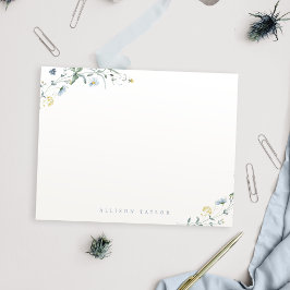 Dusty Blue Boho Wildflower gepersonaliseerd briefp Notitiekaartje