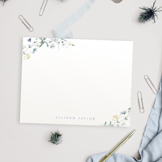 Dusty Blue Boho Wildflower gepersonaliseerd briefp Notitiekaartje