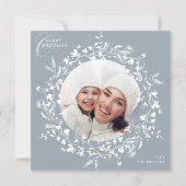 Dusty Blue Boho Wildflower Kerstmis Fotoplein Feestdagenkaart (Voorkant)