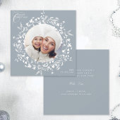 Dusty Blue Boho Wildflower Kerstmis Fotoplein Feestdagenkaart