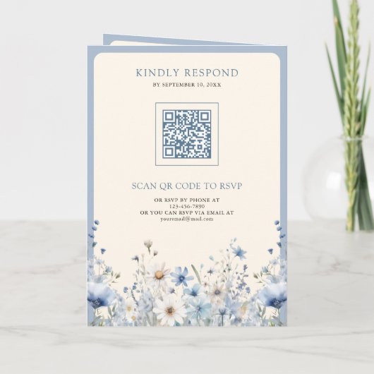 Dusty Blue Boho Wildflower QR Code Wedding (Achterkant)