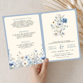 Dusty Blue Boho Wildflower QR Code Wedding