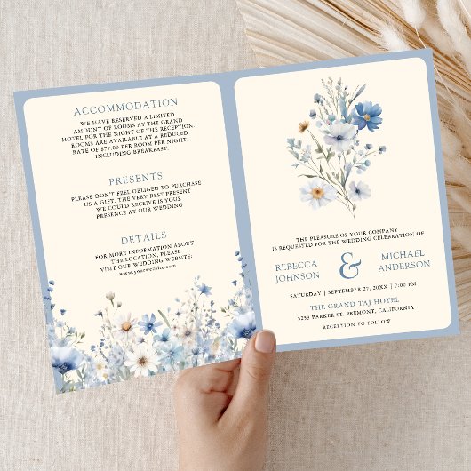 Dusty Blue Boho Wildflower QR Code Wedding
