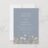 Dusty Blue Boho Wildflower rustieke tuin bruiloft Kaart (Voorkant)