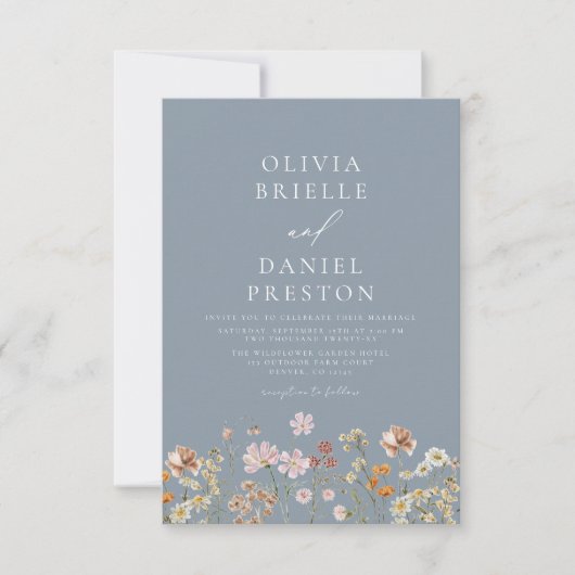 Dusty Blue Boho Wildflower rustieke tuin bruiloft Kaart (Voorkant)