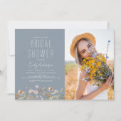 Dusty Blue Boho Wildflower Vrijgezellenfeest Foto Kaart (Voorkant)