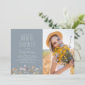 Dusty Blue Boho Wildflower Vrijgezellenfeest Foto Kaart (Staand voorkant)