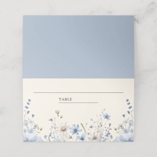 Dusty Blue Boho Wildflower Wedding Plaatskaartje (Buitenkant ongevouwen)