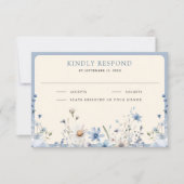 Dusty Blue Boho Wildflower Wedding RSVP Kaartje (Voorkant)