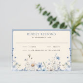 Dusty Blue Boho Wildflower Wedding RSVP Kaartje (Staand voorkant)