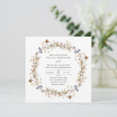 Dusty Blue Boho Wildflower Wedding Uitnodiging (Staand voorkant)