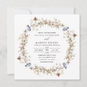 Dusty Blue Boho Wildflower Wedding Uitnodiging (Voorkant)