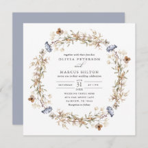 Dusty Blue Boho Wildflower Wedding Uitnodiging