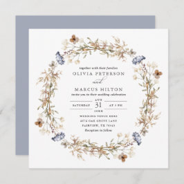 Dusty Blue Boho Wildflower Wedding Uitnodiging