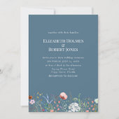 Dusty Blue Boho Wildflower Wedding Uitnodiging (Voorkant)