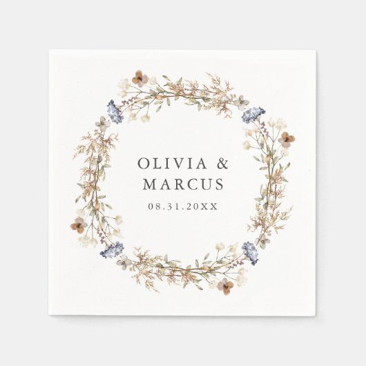 Dusty Blue Boho Wildflower Wreath Wedding Servet (Voorkant)